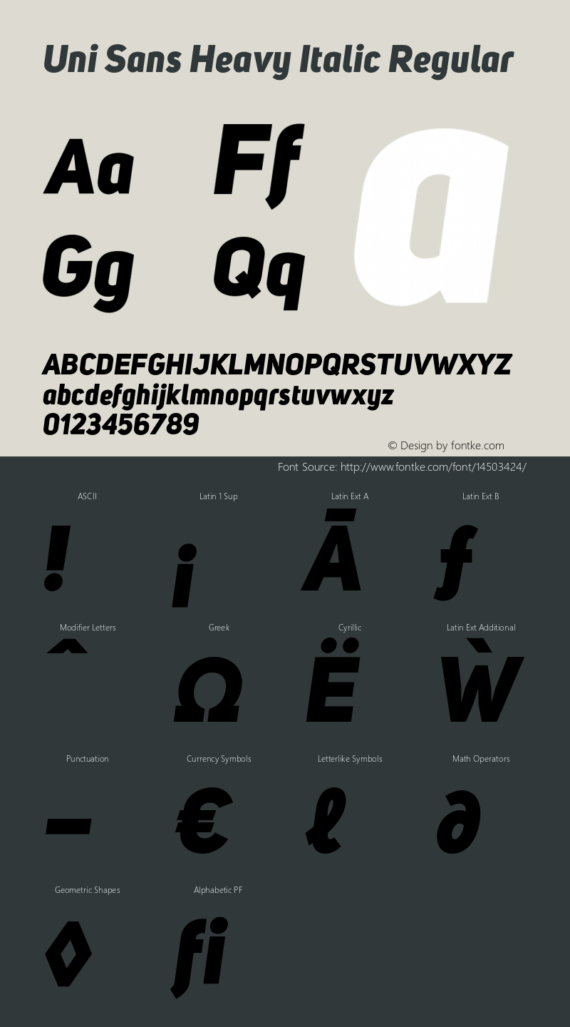 Uni Sans Heavy Italic Regular Version 001.029 Font Sample