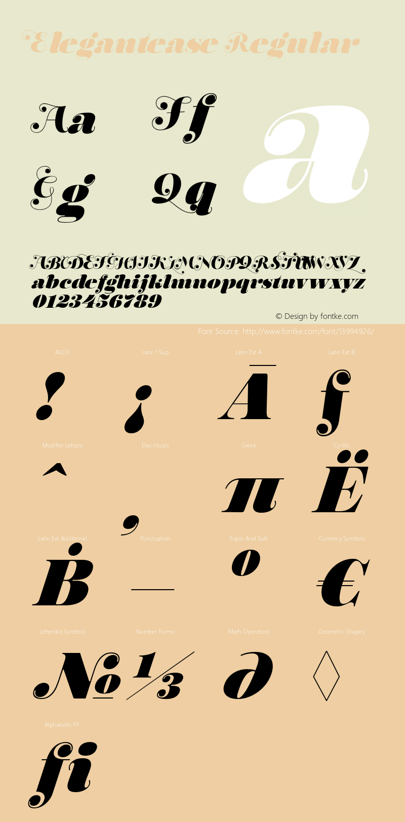 Elegantease Regular Version 1.200 Font Sample