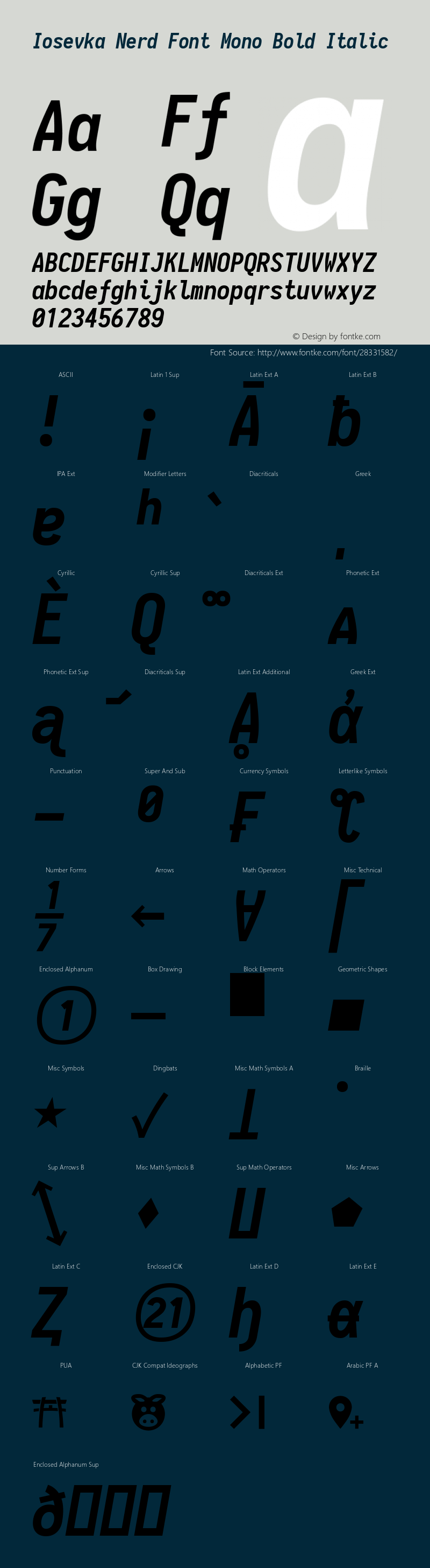 Iosevka Bold Italic Nerd Font Complete Mono 1.14.0; ttfautohint (v1.7.9-c794) Font Sample