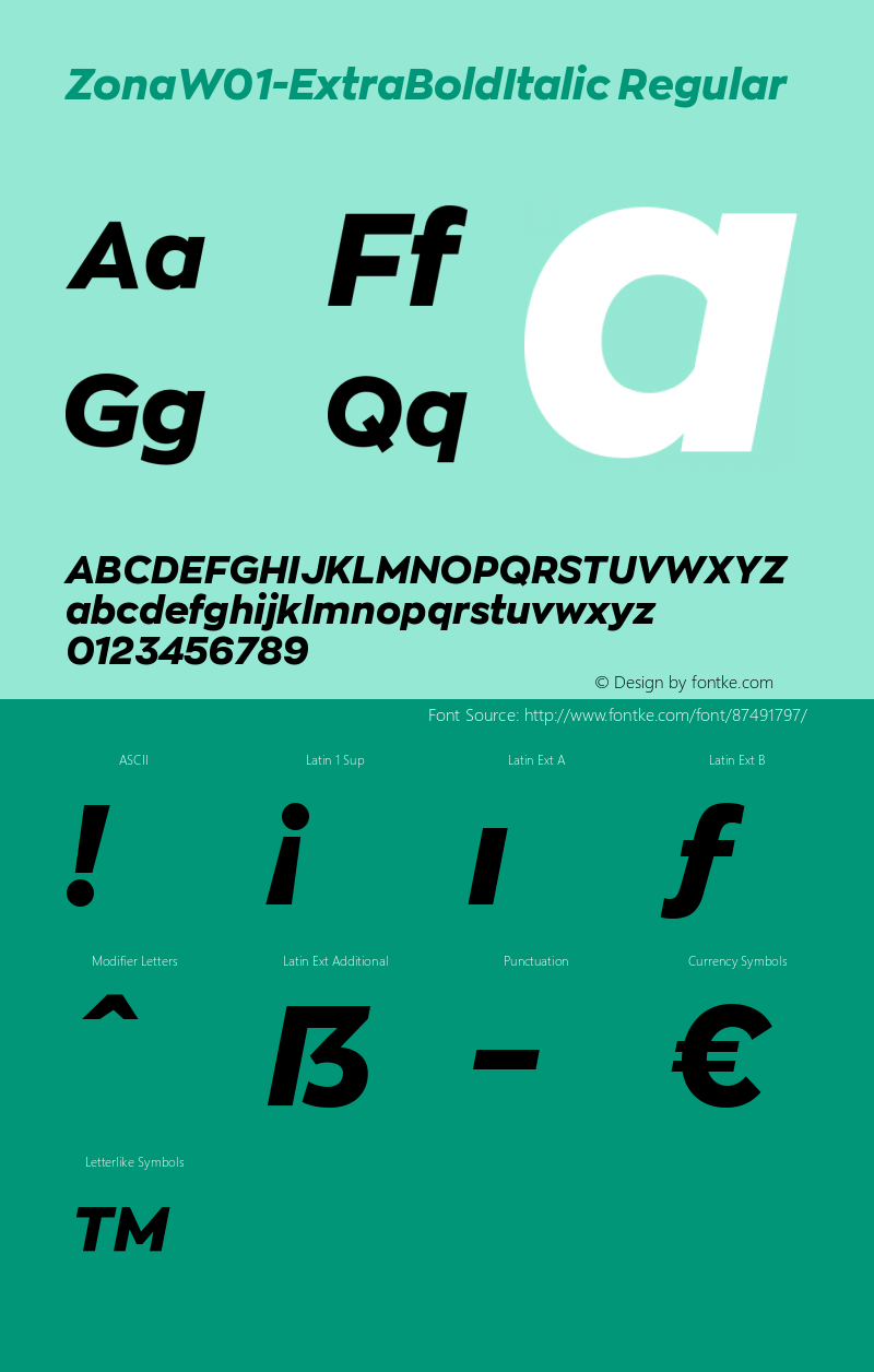 Zona W01 ExtraBold Italic Version 2.001 Font Sample