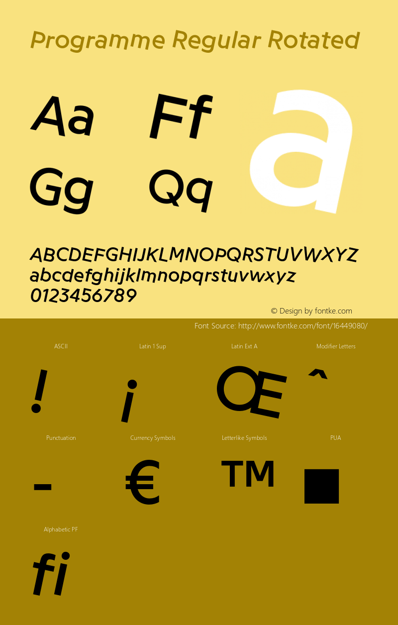 Programme Regular Rotated Version 1.000 Font Sample