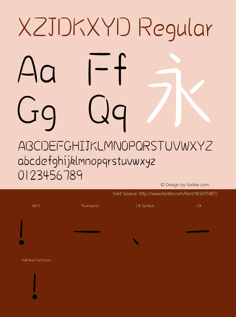 XZJDKXYD Version 1.00;April 9, 2020;FontCreator 11.5.0.2422 32-bit Font Sample