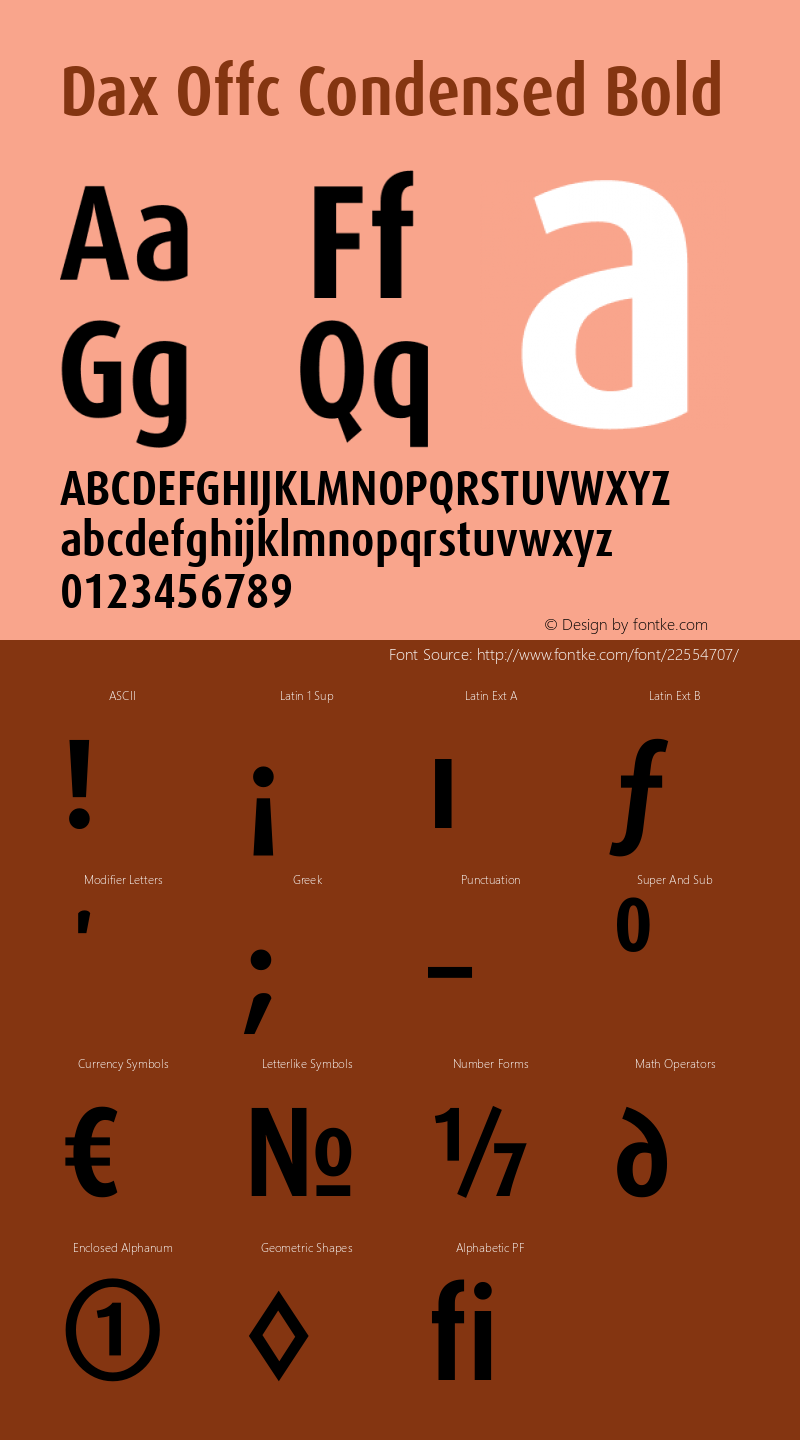 Dax Offc Cond Bold Version 7.504; 2009; Build 1021 Font Sample