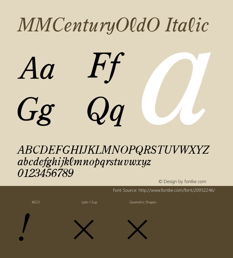 MMCenturyOldO Italic Version 3.100;PS 001.000;hotconv 1.0.38;makeotf.lib1.6.5960 Font Sample
