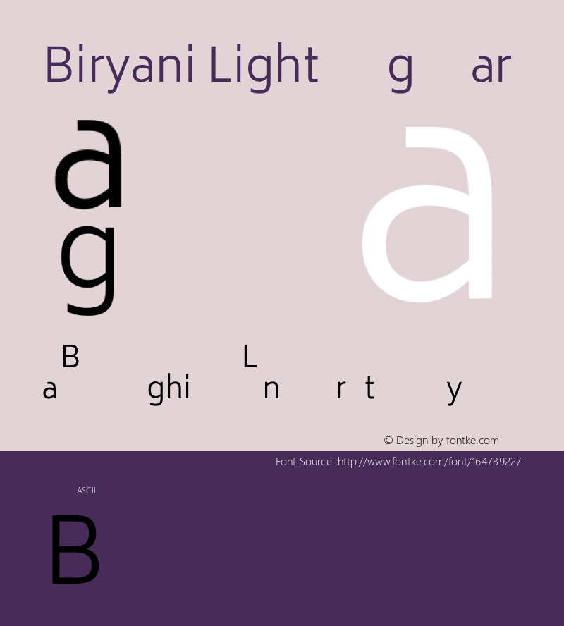 Biryani Light Regular Version 1.003; ttfautohint (v1.1) -l 5 -r 5 -G 72 -x 0 -D latn -f none -w gGD -W -c Font Sample