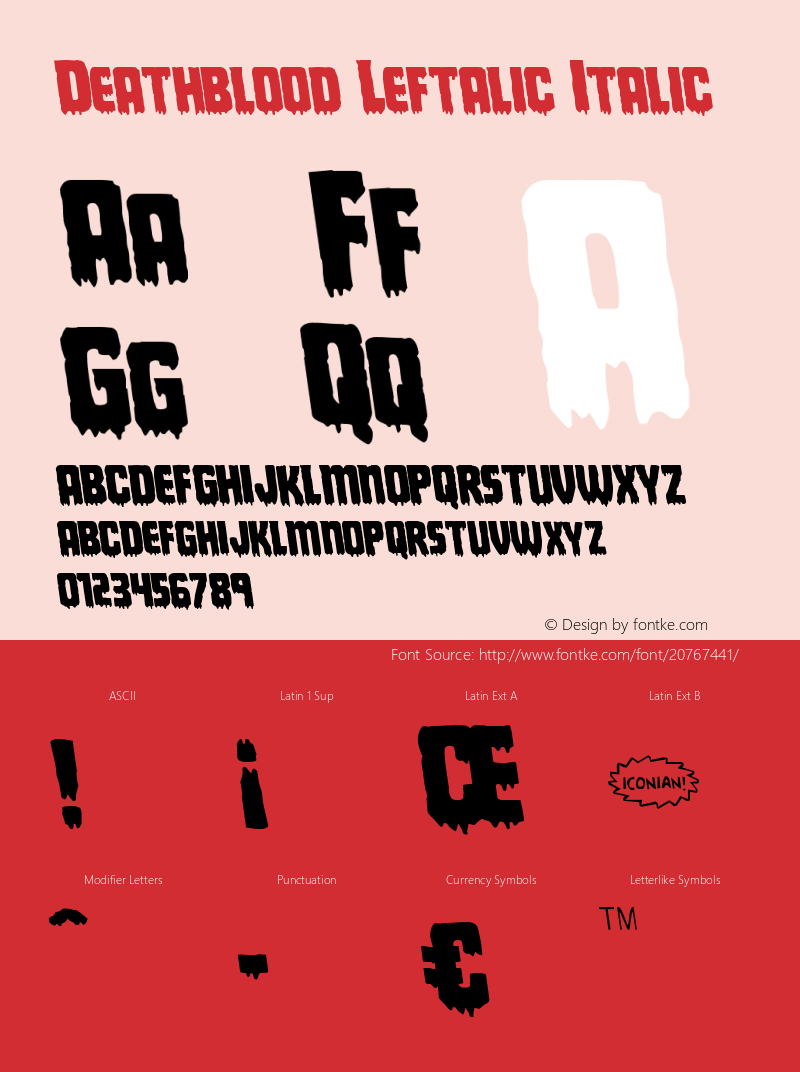 Deathblood Leftalic Version 1.0; 2013 Font Sample