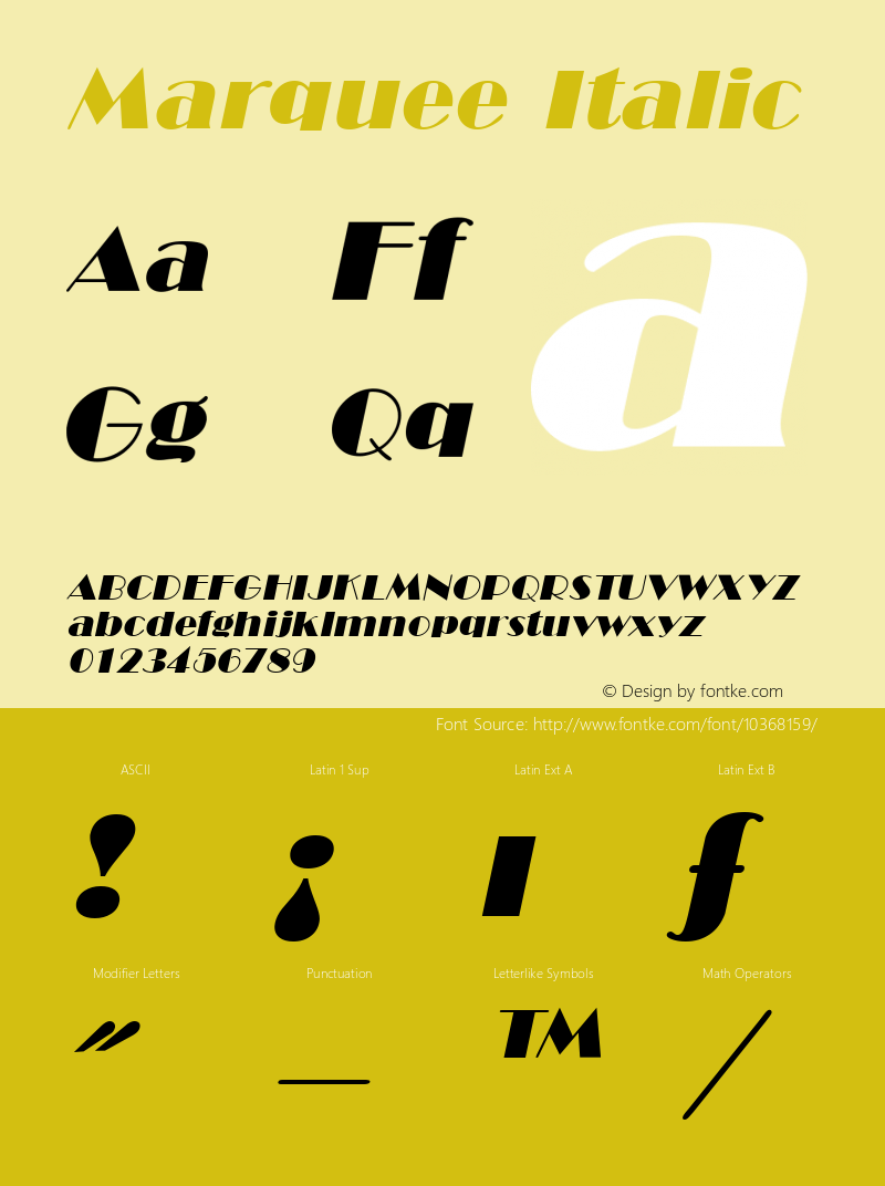 Marquee Italic W.S.I. Int'l v1.1 for GSP: 6/20/95 Font Sample