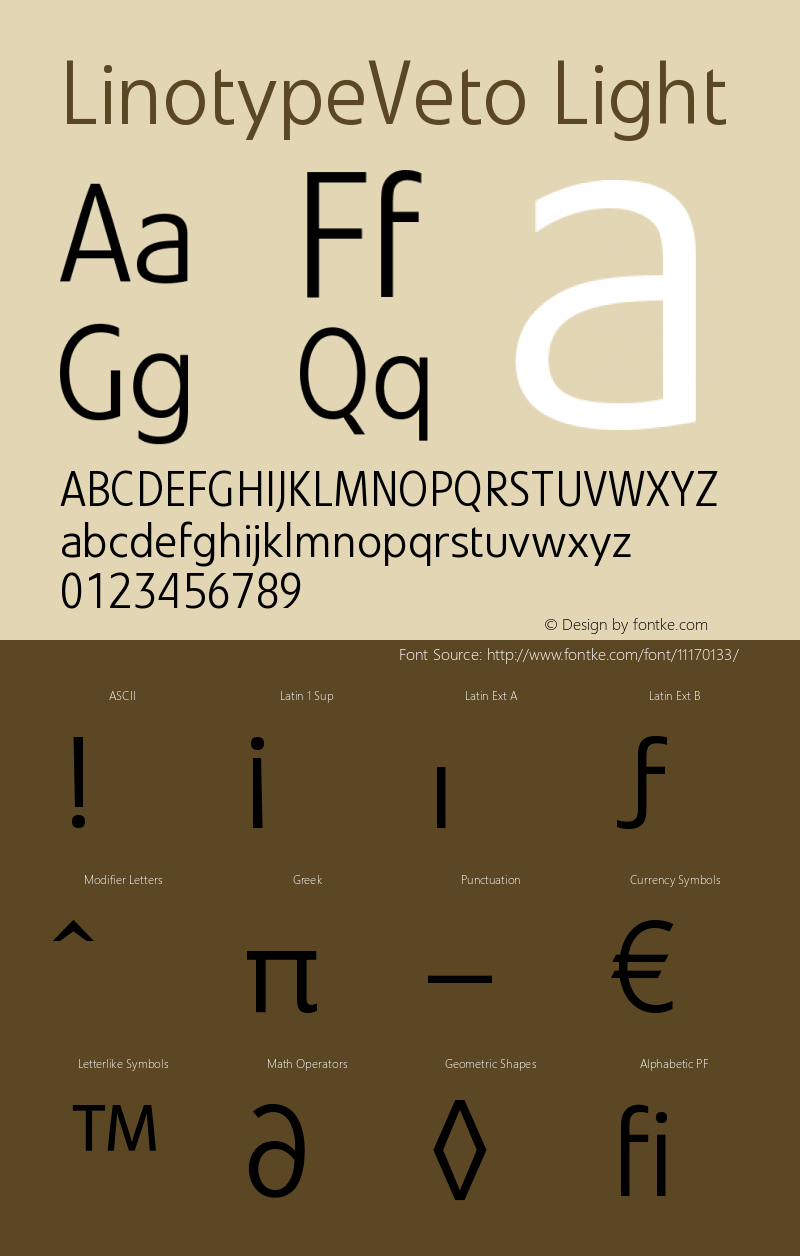 LinotypeVeto Light Version 005.000 Font Sample