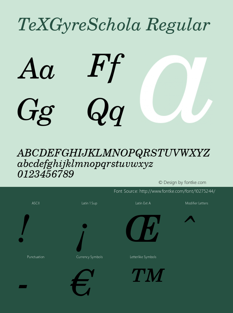 TeXGyreSchola Regular Version 1.103;PS 1.103;hotconv 1.0.49;makeotf.lib2.0.14853 Font Sample