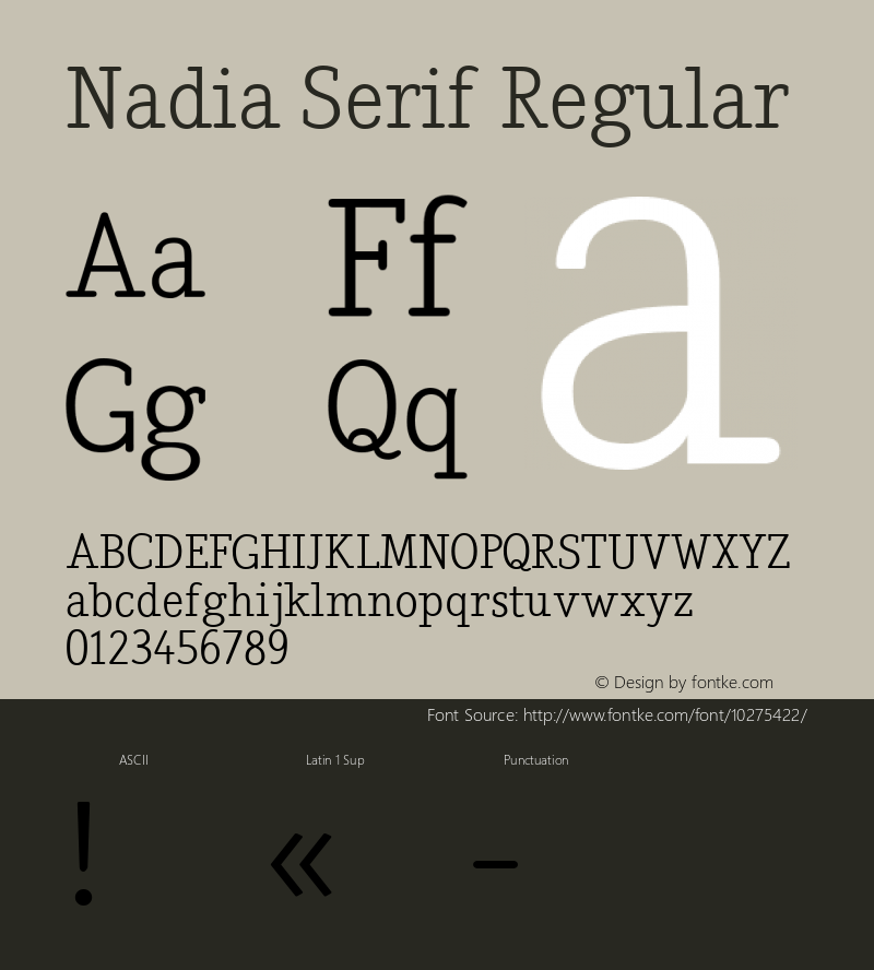 Nadia Serif Regular Macromedia Fontographer 4.1.3 09.07.2002 Font Sample