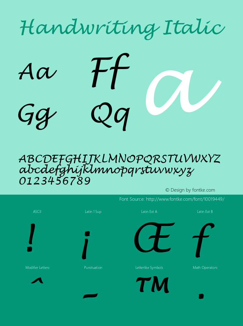 Handwriting Italic Version 1.00 Font Sample