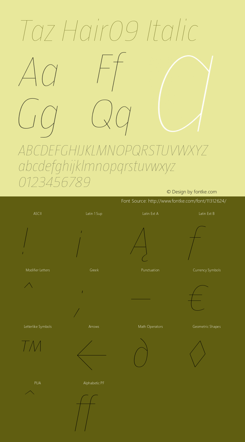 Taz Hair09 Italic OTF 3.001;PS 003.000;Core 1.0.34 Font Sample