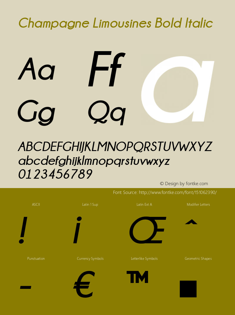 Champagne  Limousines Bold Italic Version 5.00 June 15, 2014 Font Sample