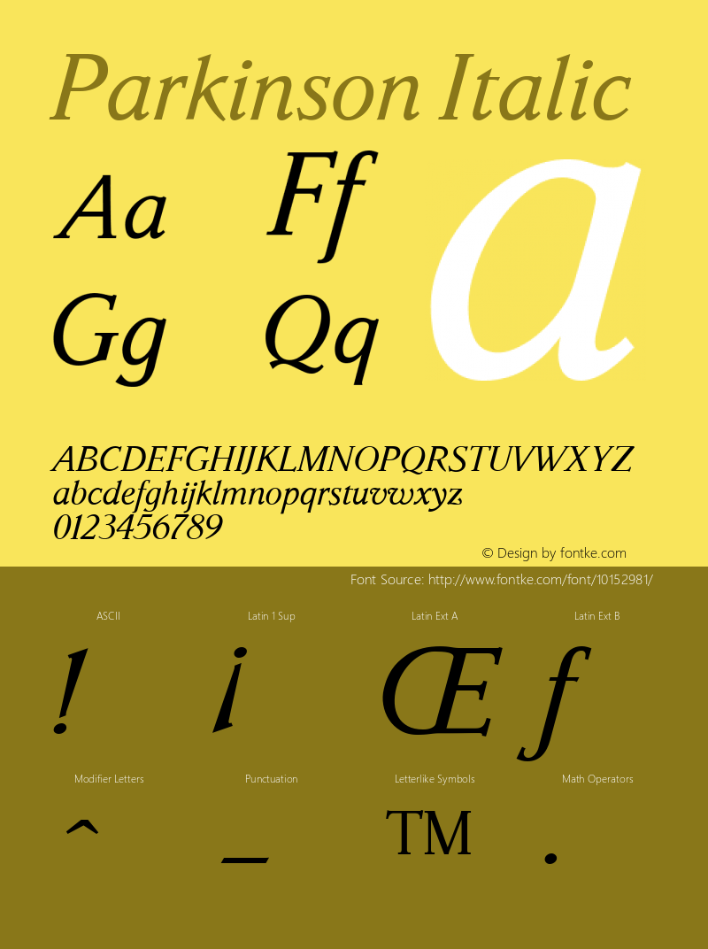Parkinson Italic Version 001.000 Font Sample