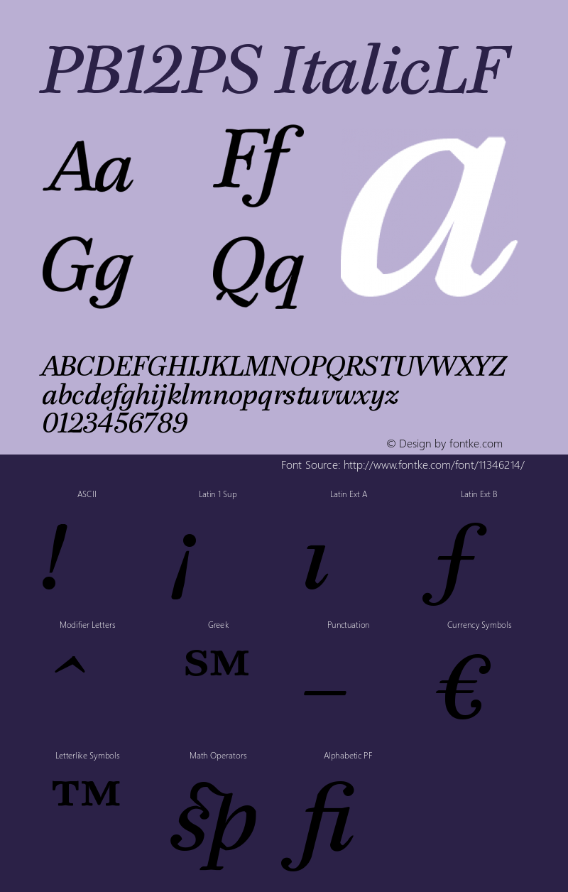 PB12PS ItalicLF Version 001.001 Font Sample