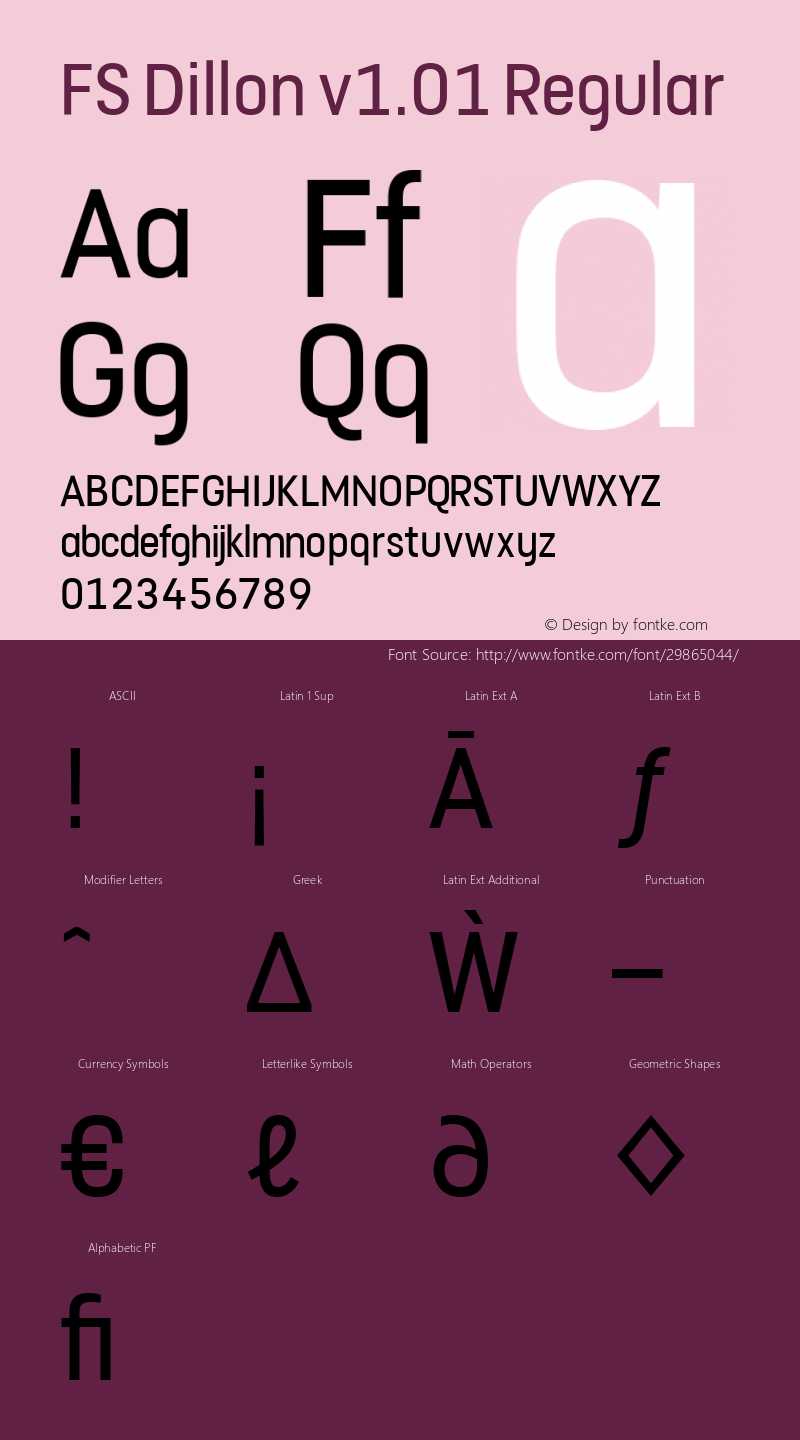 FS Dillon v1.01 Regular Version 001.001 Font Sample