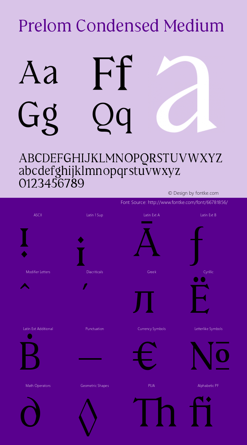 PrelomCondensedMedium Version 1.000 Font Sample