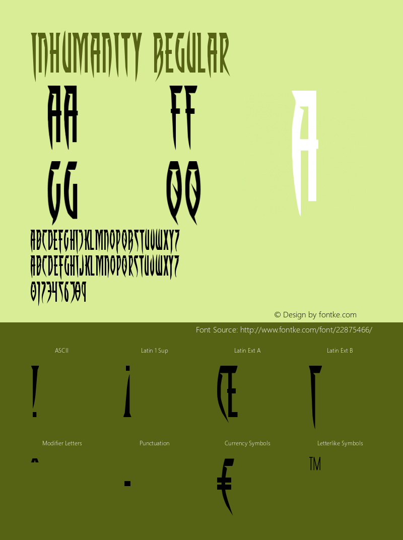 Inhumanity Version 1.0; 2014 Font Sample