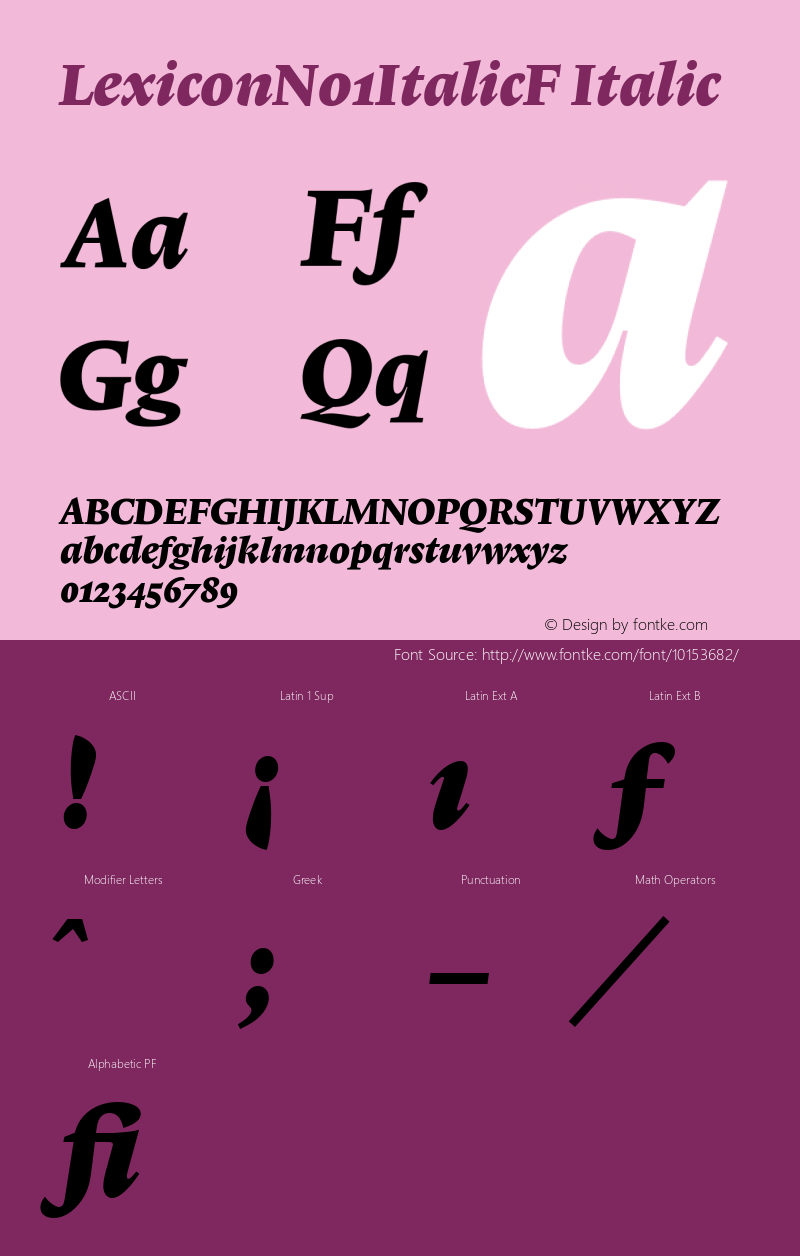 LexiconNo1ItalicF Italic Version 001.000 Font Sample