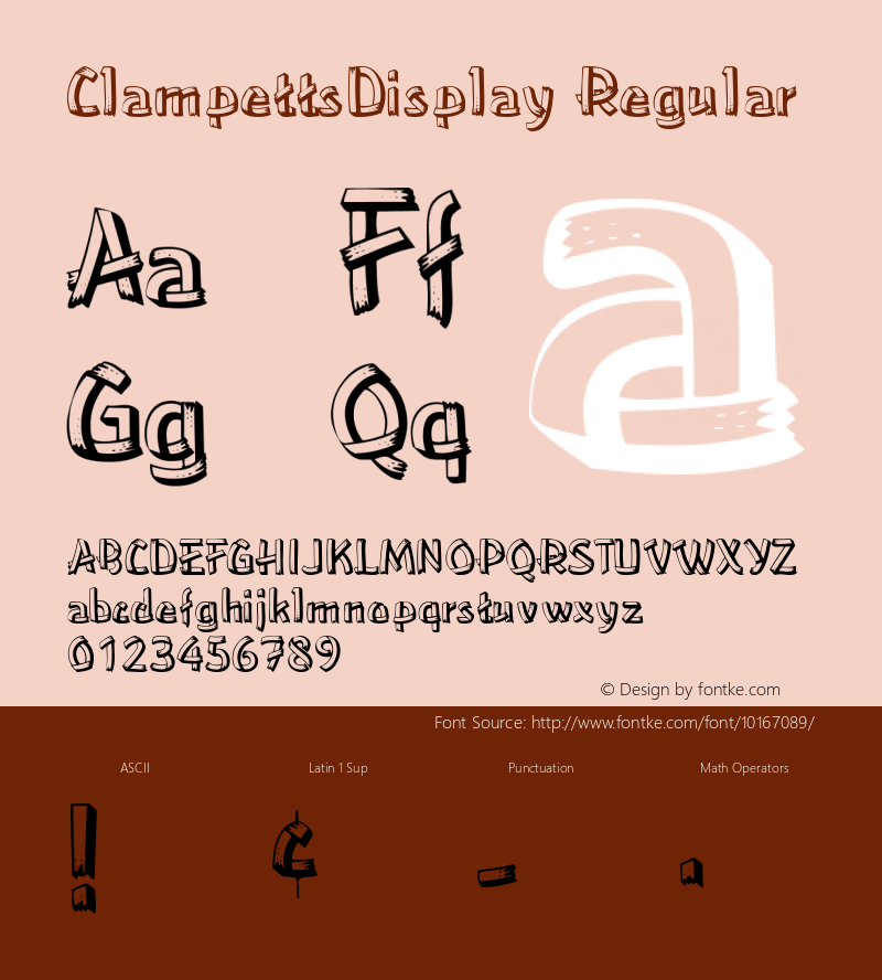 ClampettsDisplay Regular The IMSI MasterFonts Collection, tm 1995, 1996 IMSI (International Microcomputer Software Inc.) Font Sample