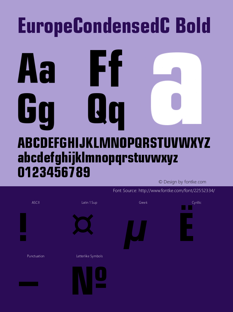 EuropeCondensedC Bold Version 001.001 Font Sample