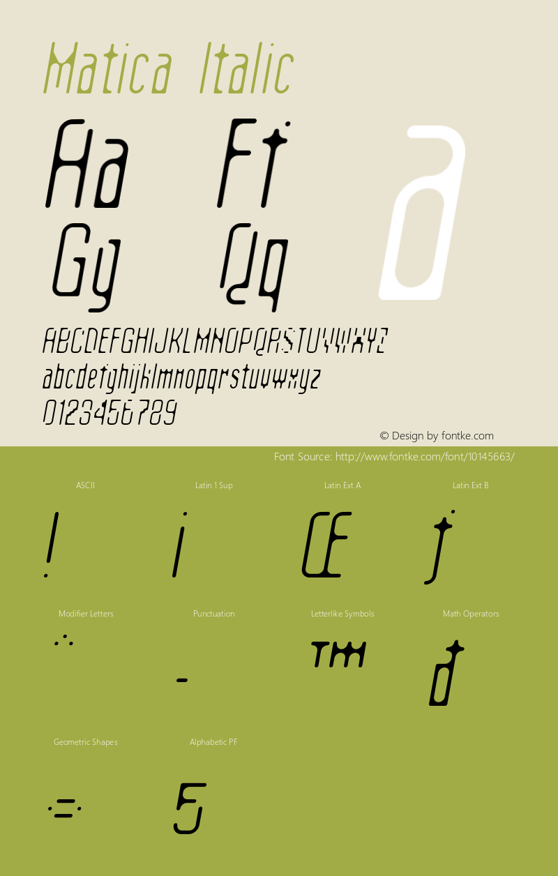 Matica Italic Version 1.000;PS 001.000;hotconv 1.0.38 Font Sample