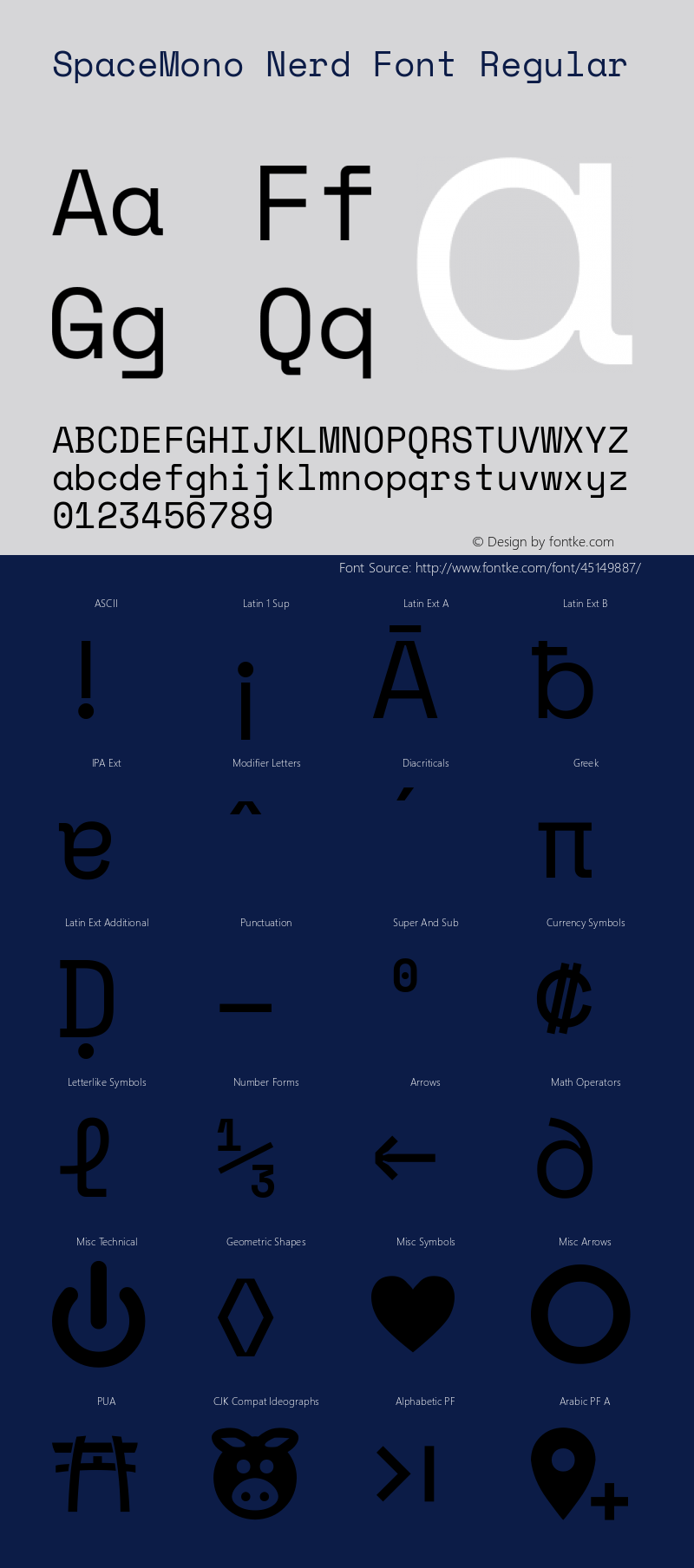 Space Mono Nerd Font Complete Version 1.000;PS 1.003;hotconv 1.0.81;makeotf.lib2.5.63406 Font Sample