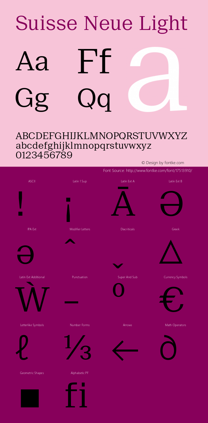 Suisse Neue Light Version 2.300 Font Sample