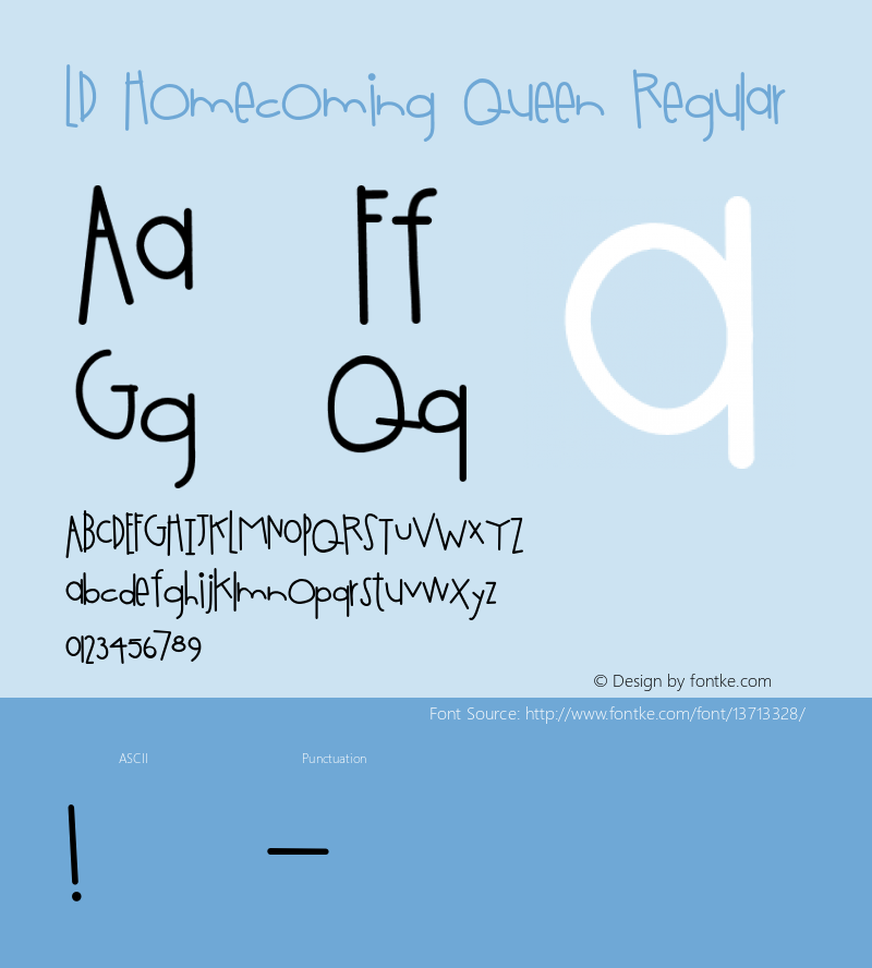 LD Homecoming Queen Regular Unknown Font Sample