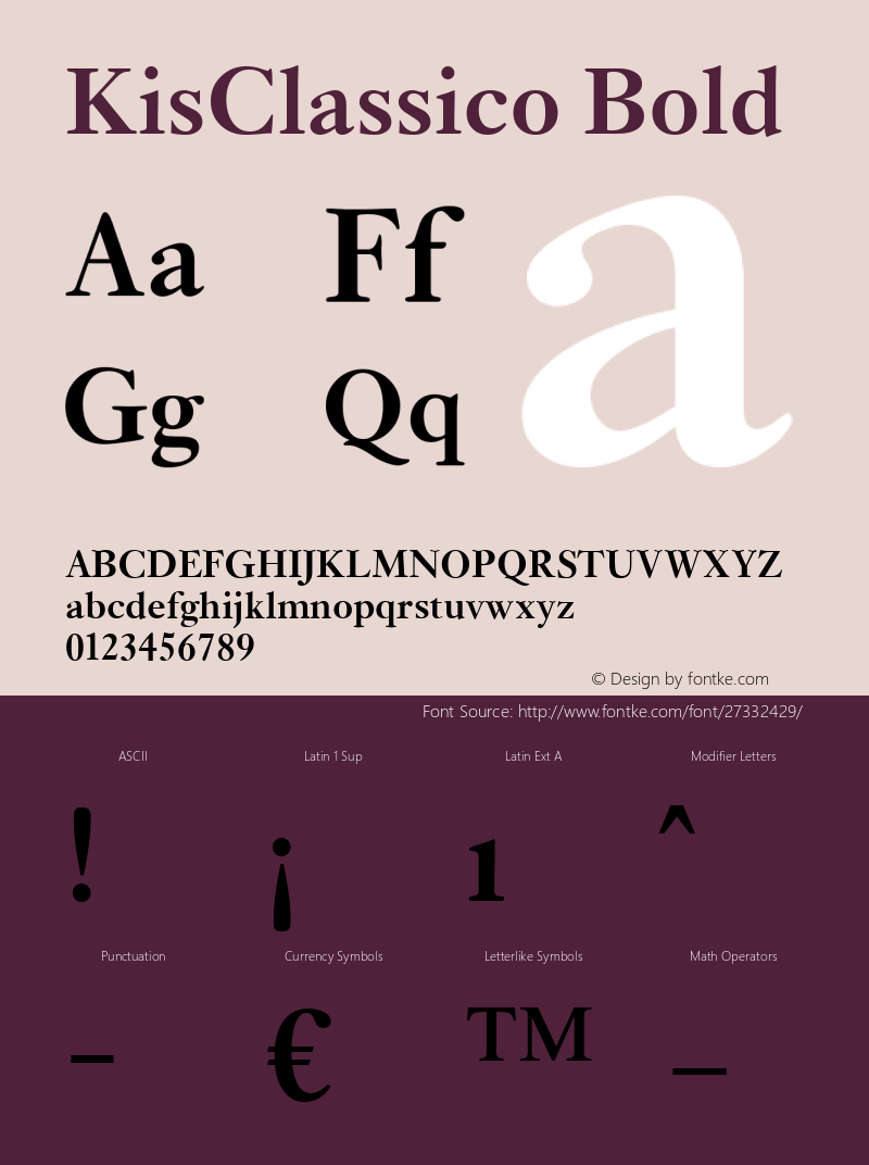 KisClassico Bold Version 2.01 Font Sample