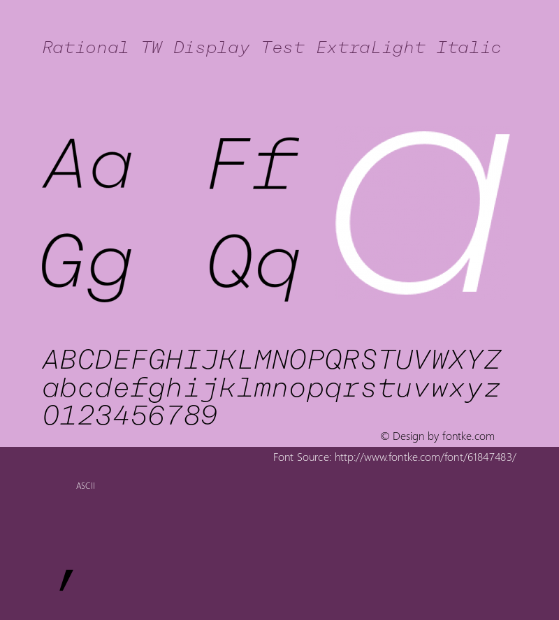 Rational TW Display Test ExtraLight Italic Version 1.000;PS 001.000;hotconv 1.0.88;makeotf.lib2.5.64775 Font Sample