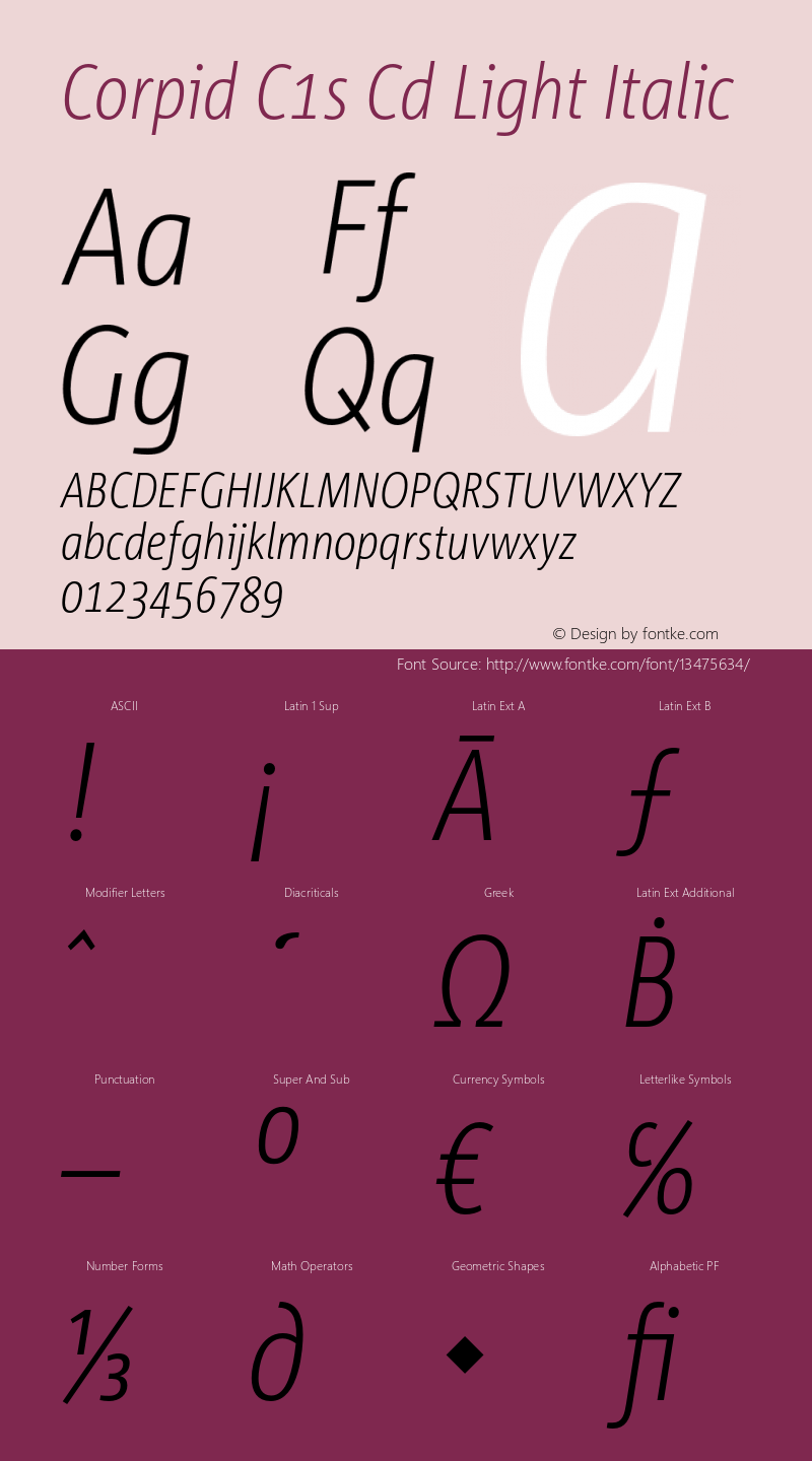 Corpid C1s Cd Light Italic Version 2.039 Font Sample