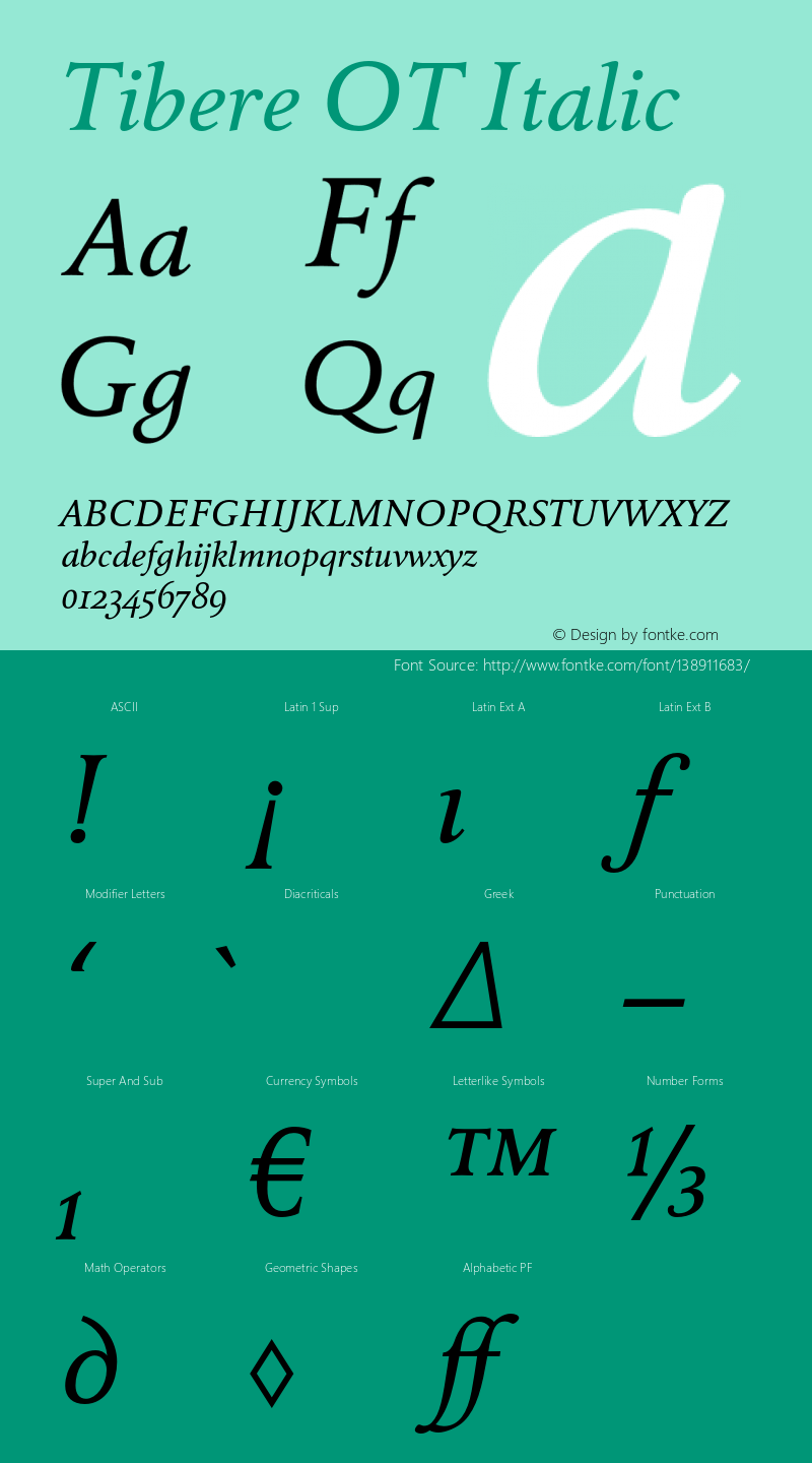 TibereOT-Italic Version 7.504; 2010; Build 1002 Font Sample