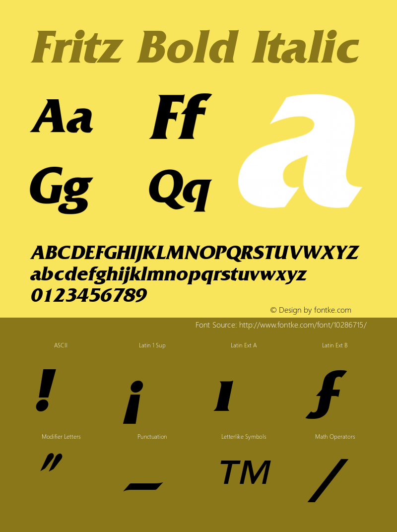 Fritz Bold Italic Accurate Research Professional Fonts, Copyright (c)1995 Font Sample