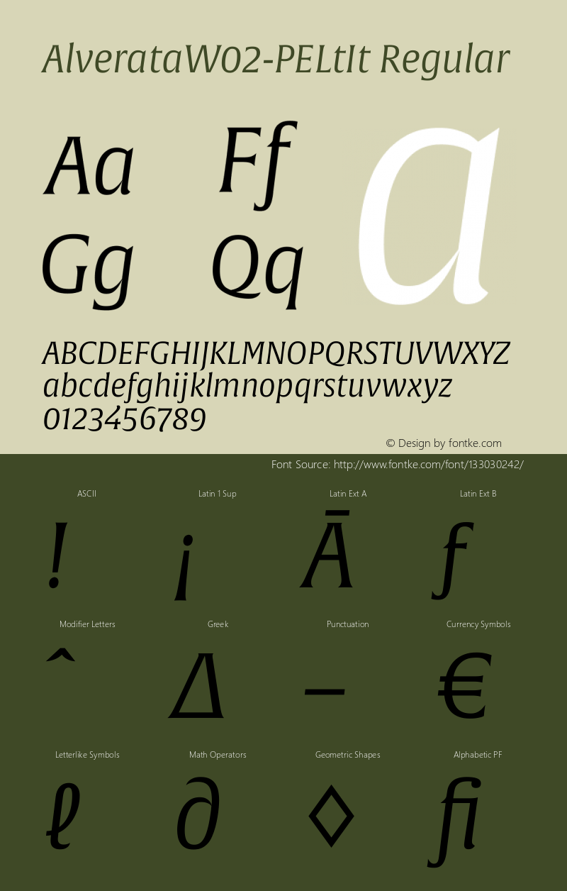 Alverata W02 PE Lt It Version 1.1 Font Sample