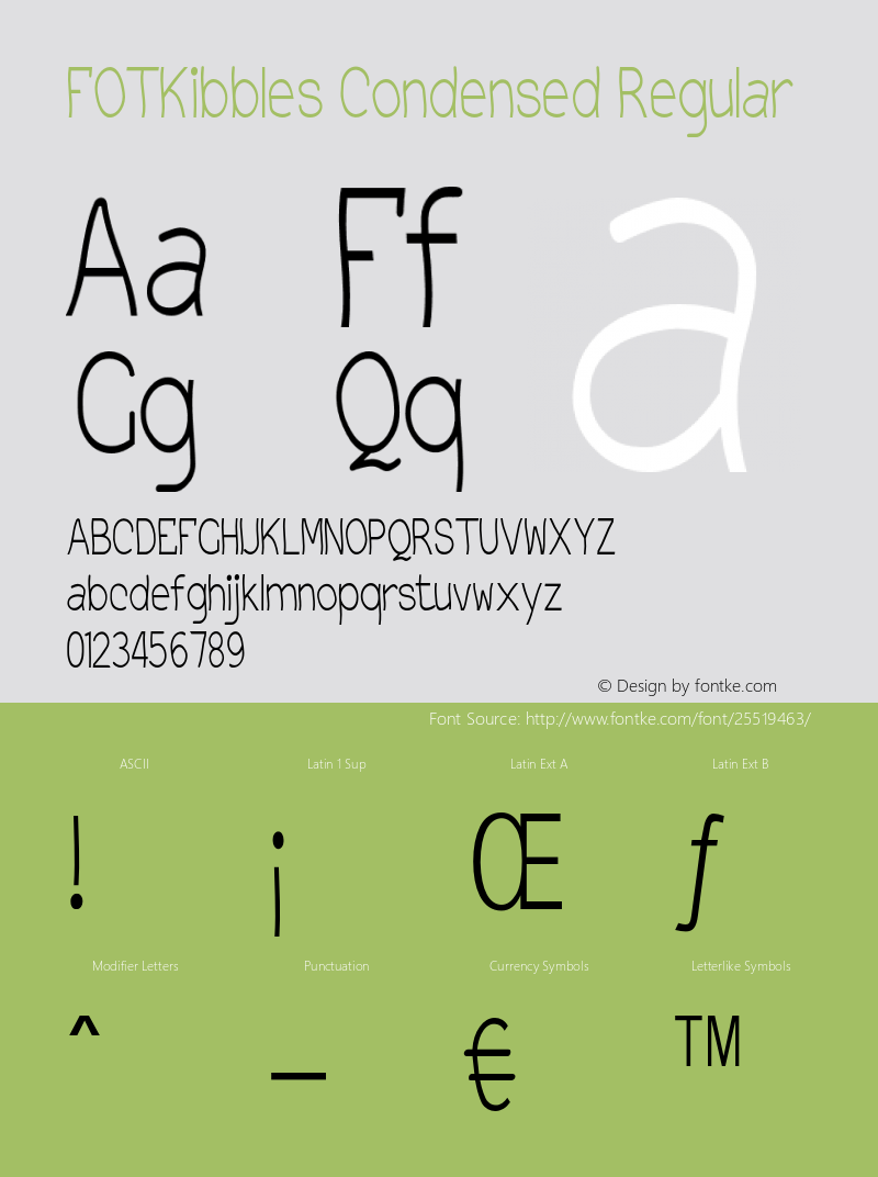 FOTKibbles-CondensedRegular Version 1.000 Font Sample