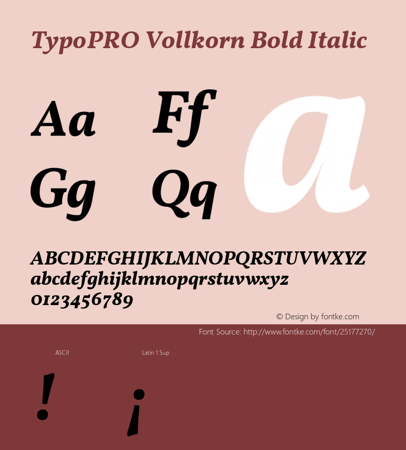 TypoPRO Vollkorn Bold Italic Version 4.015 Font Sample