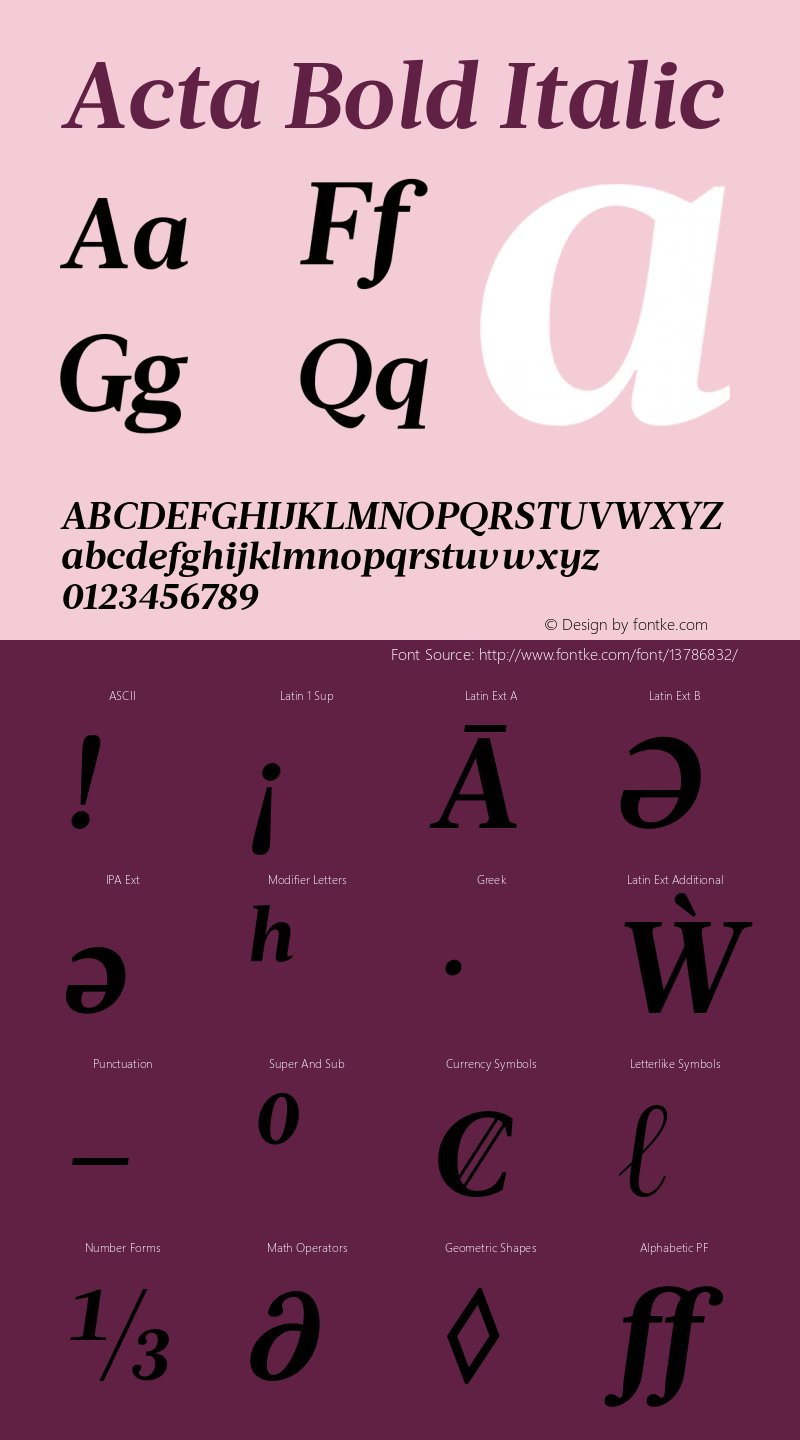 Acta Bold Italic Version 1.000 Font Sample