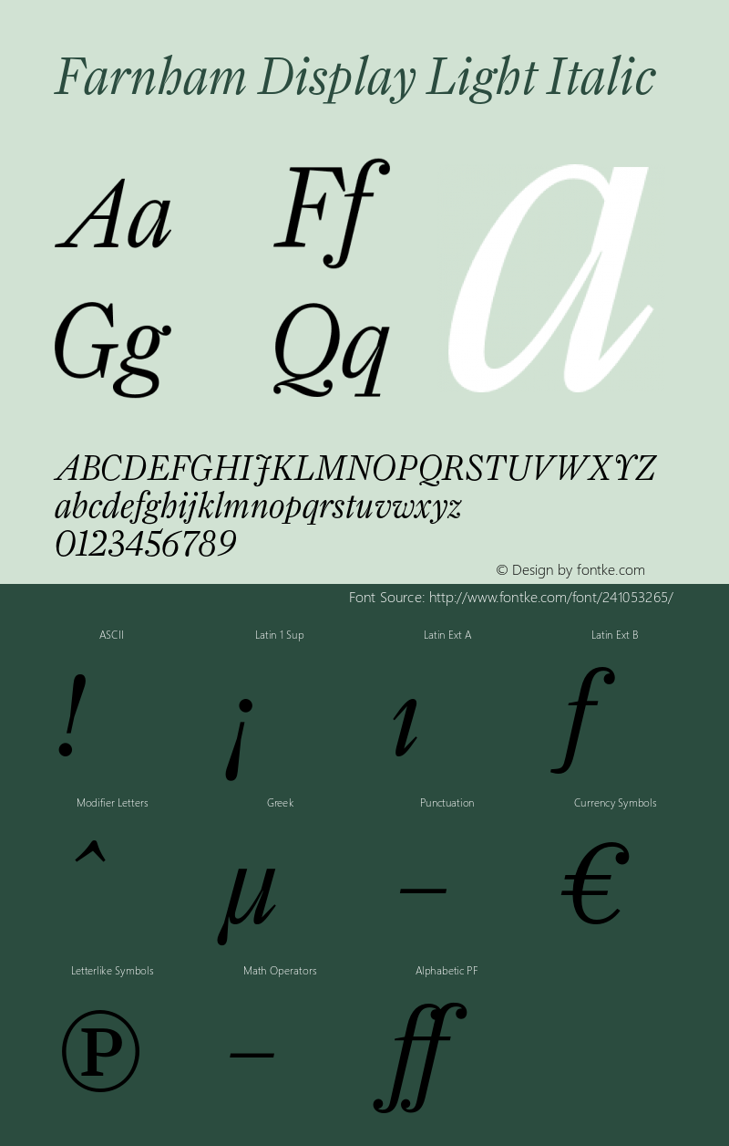 Farnham Display Light Italic Version 1.000 | FøM Fix图片样张