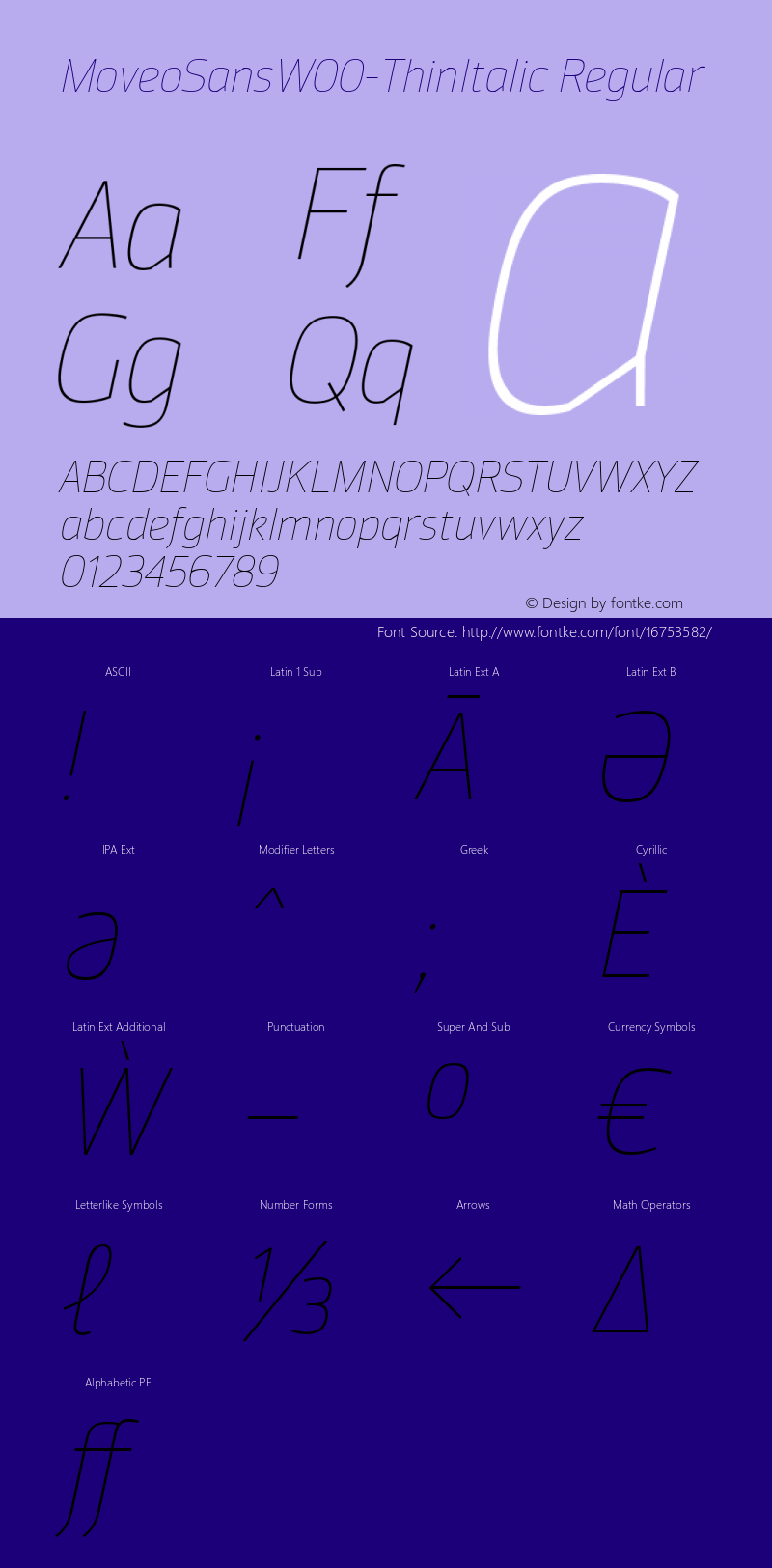 MoveoSansW00-ThinItalic Regular Version 1.00 Font Sample