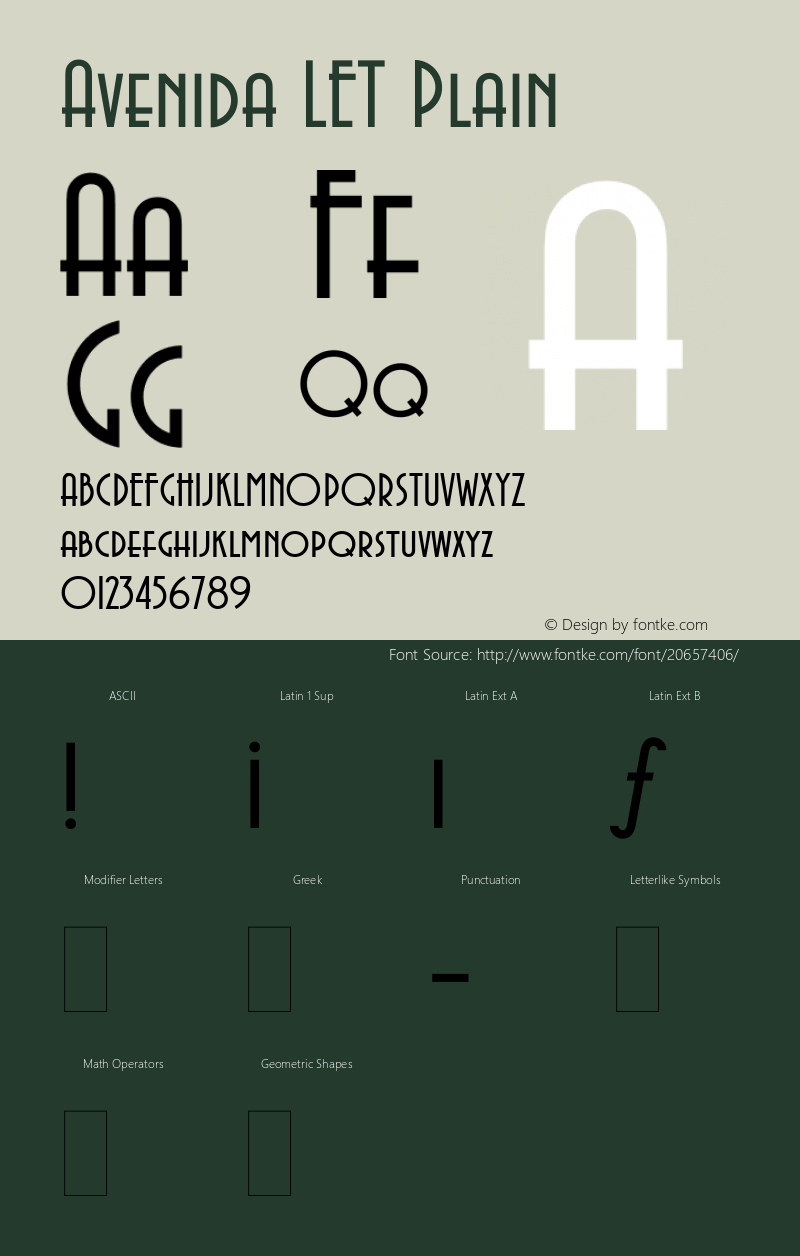 Avenida LET Plain:1.0 1.0 Font Sample