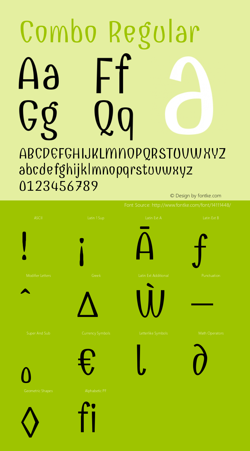 Combo Regular Version 1.001 Font Sample