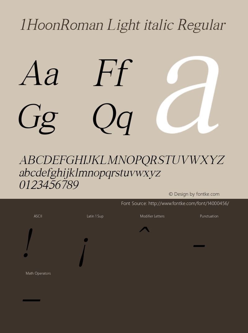 1HoonRoman Light italic Regular Version 1.1 Font Sample