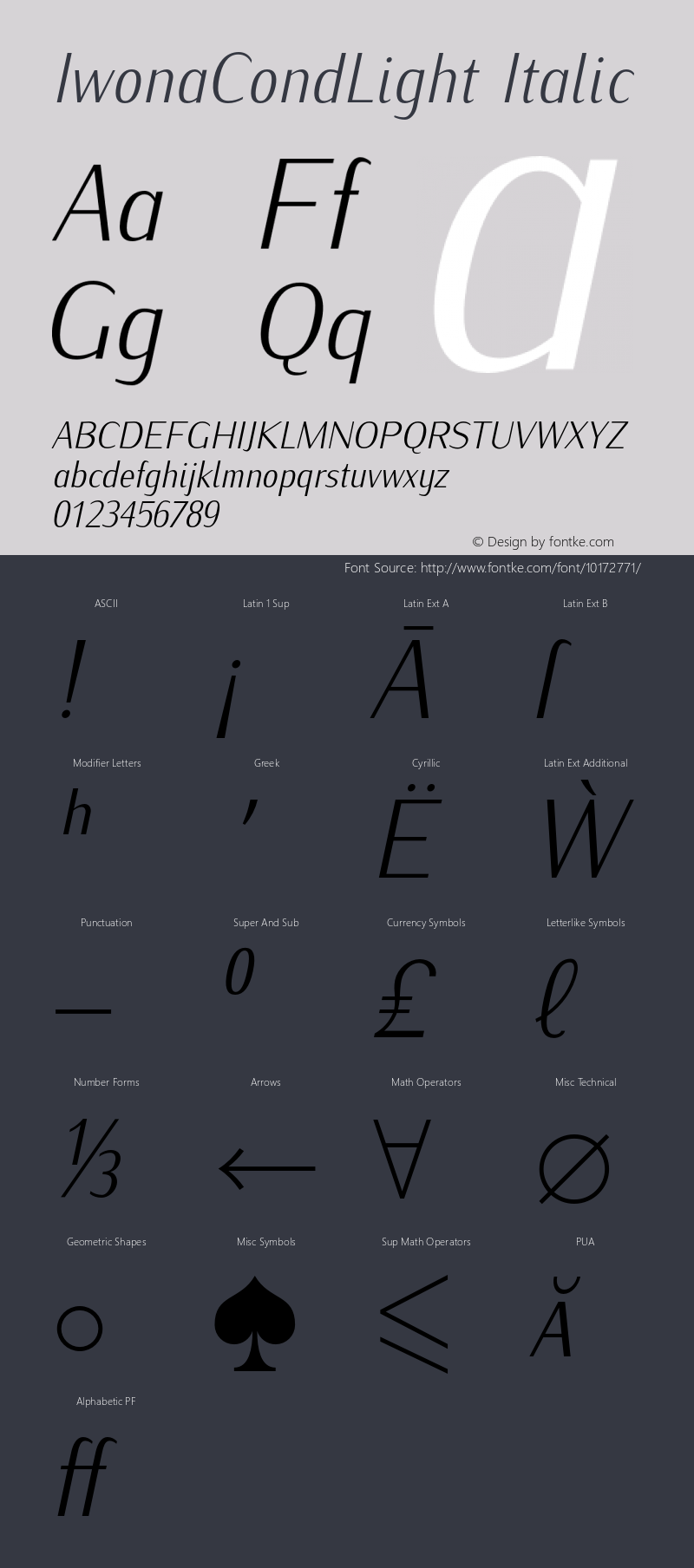 IwonaCondLight Italic Version 1.011;PS 0.98;Core 1.0.38;makeotf.lib1.6.5960 Font Sample