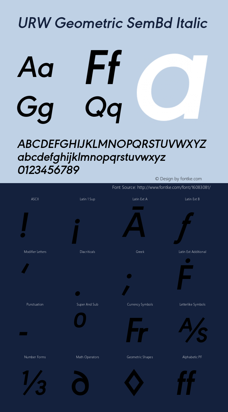 URW Geometric SemBd Italic Version 1.00;com.myfonts.easy.urw.geometric.semi-bold-oblique.wfkit2.version.4vQk Font Sample