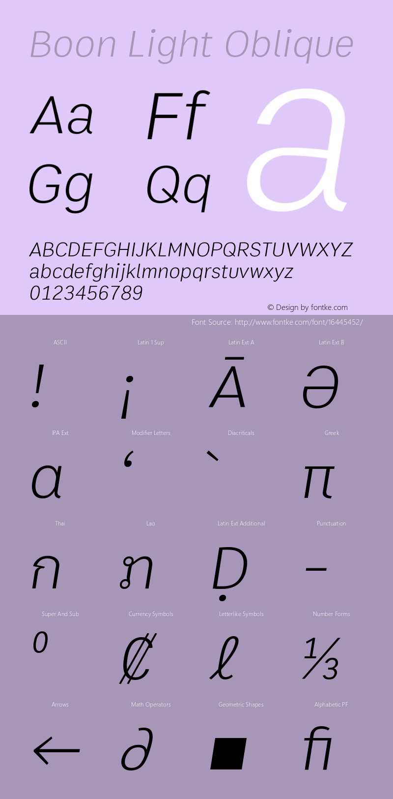 Boon Light Oblique Version 2.0 Font Sample