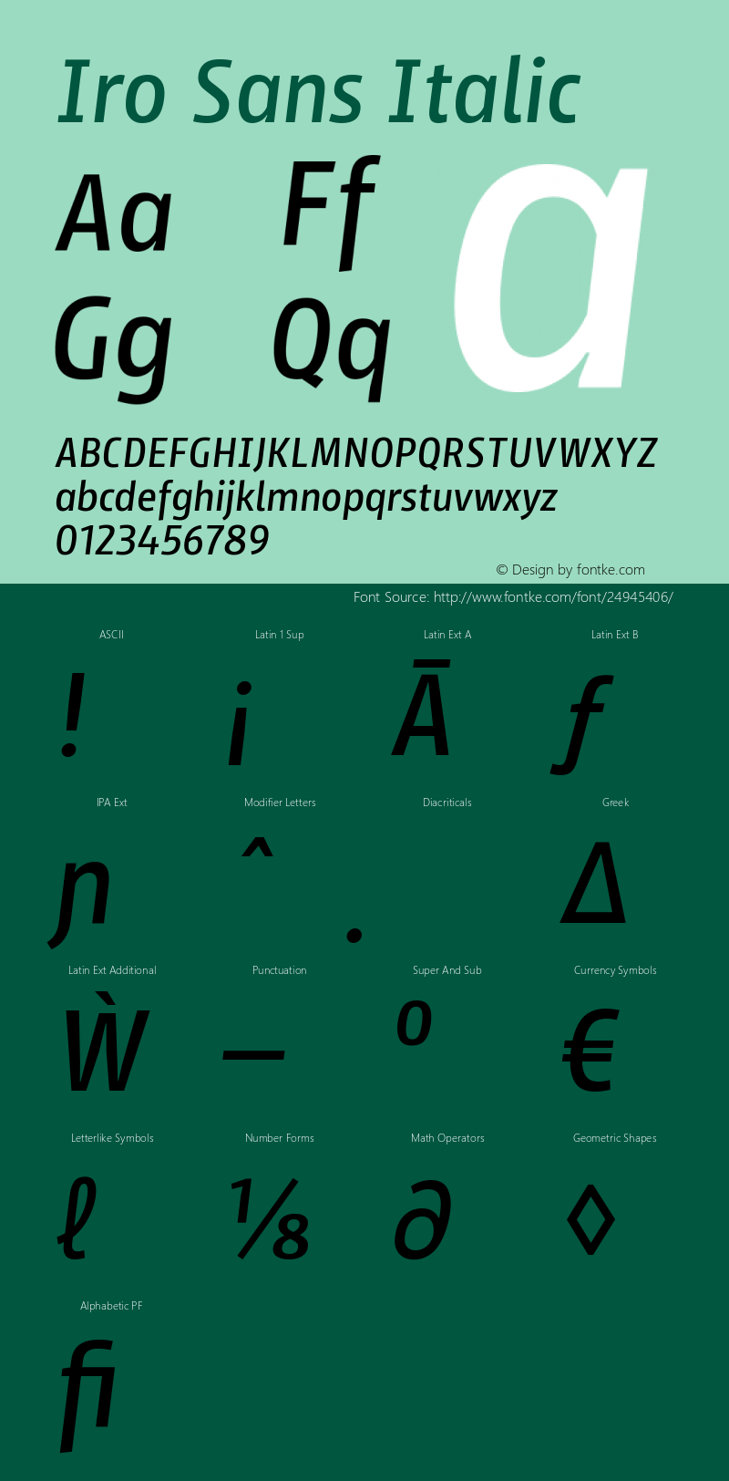 Iro Sans Slanted Version 1.001;PS 001.001;hotconv 1.0.88;makeotf.lib2.5.64775 Font Sample