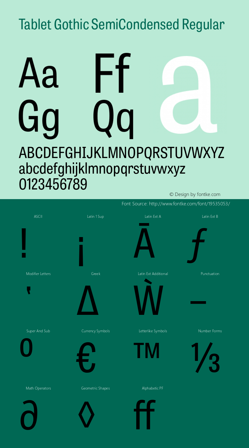 TabletGothicSemiCondensed  Font Sample