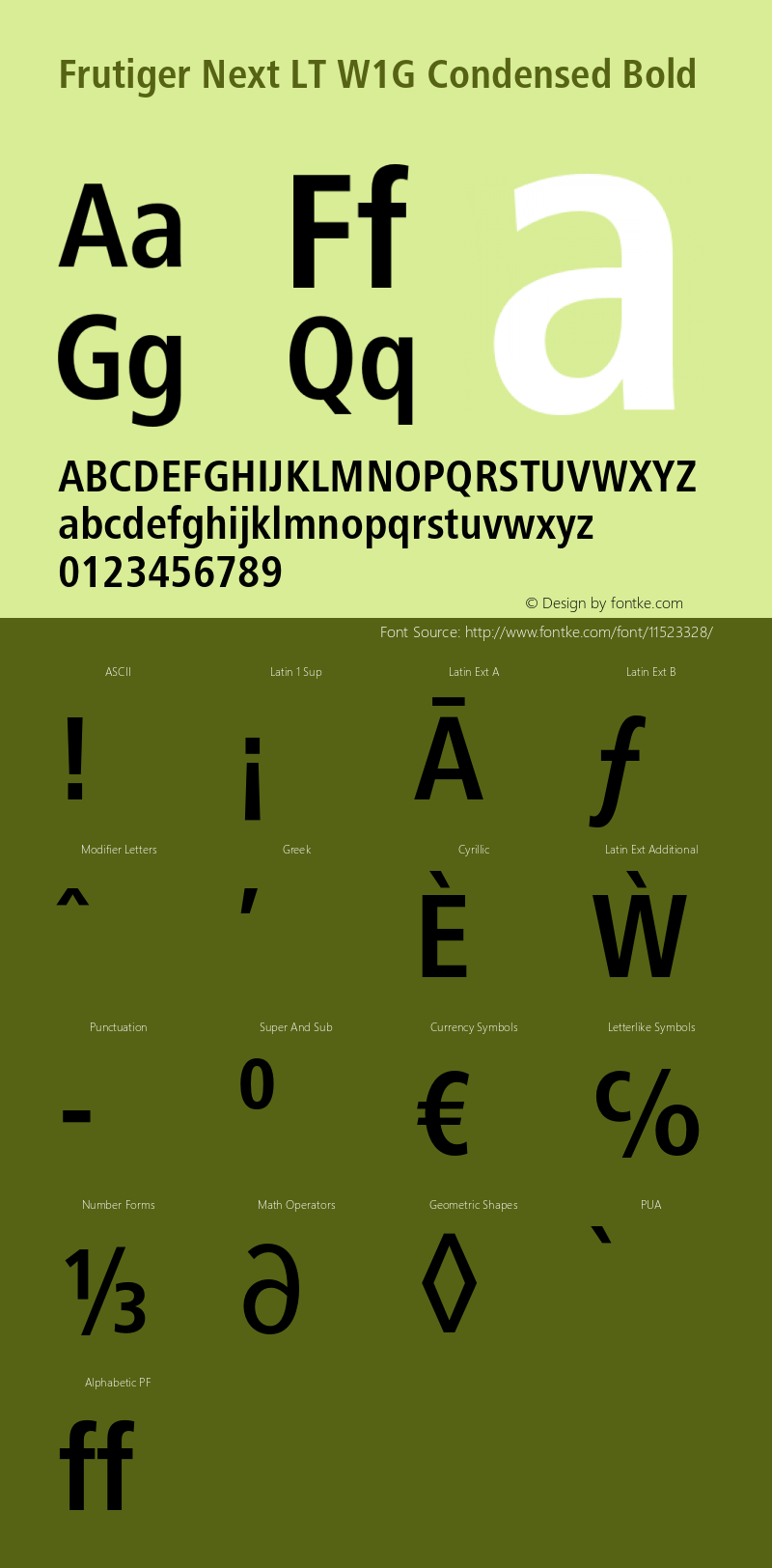 Frutiger Next LT W1G Condensed Bold Version 1.00 Font Sample