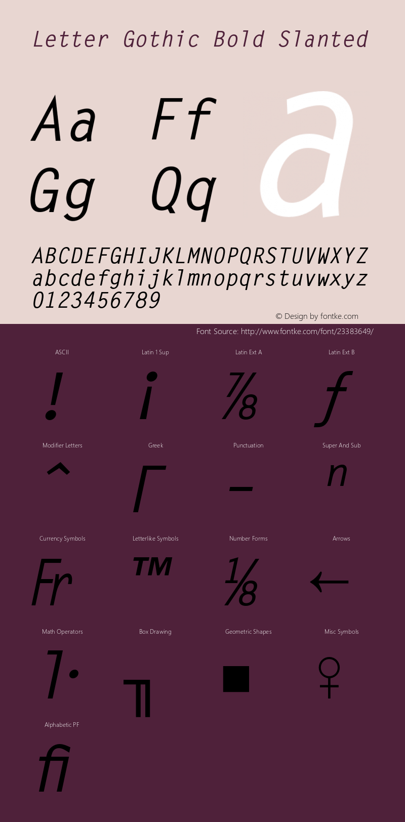LetterGothic-BoldSlanted 001.002 Font Sample